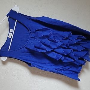 Blue ruffle front tank top